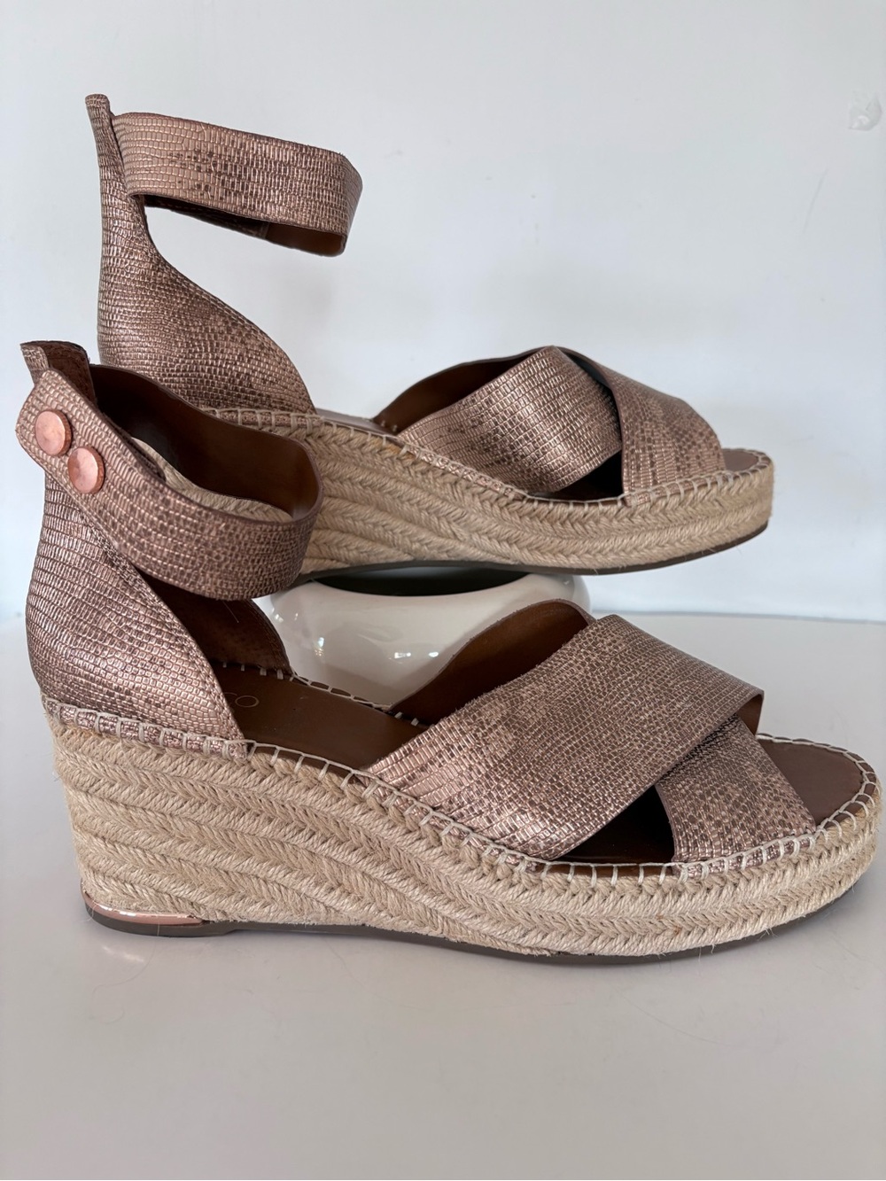 FRANCO SARTO 11 Metallic Bronze Leather CARMA Espadrilles Sandals Ankle Straps